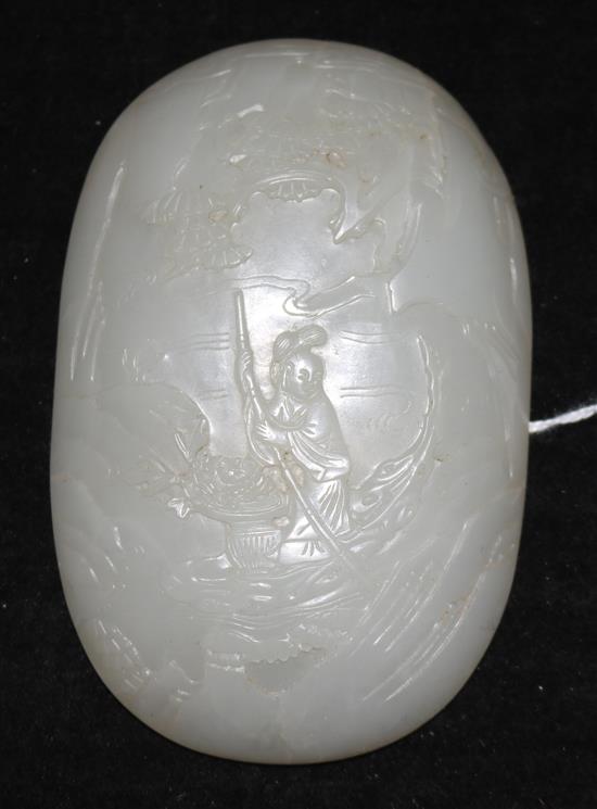 A Chinese white jade convex plaque, 18th / 19th century, 10.6 x 6.8cm